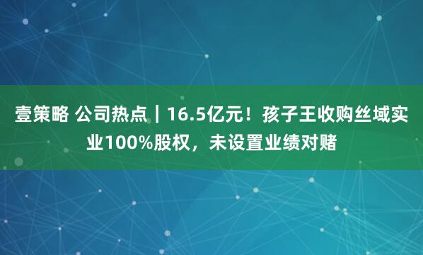 壹策略 公司热点｜16.5亿元！孩子王收购丝域实业100%股权，未设置业绩对赌